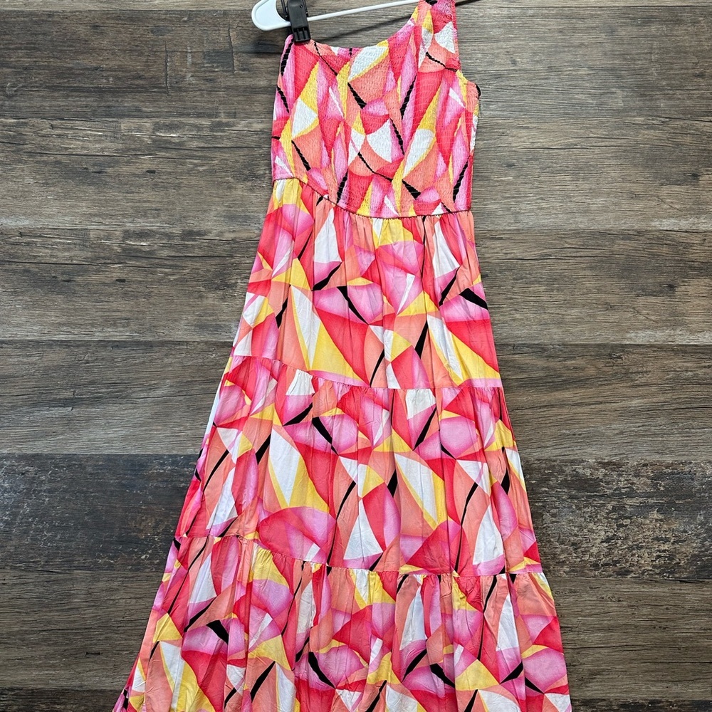 Zesica Vibrant Pink and Orange One Shoulder Sleeveless Sundress for Resort Wear